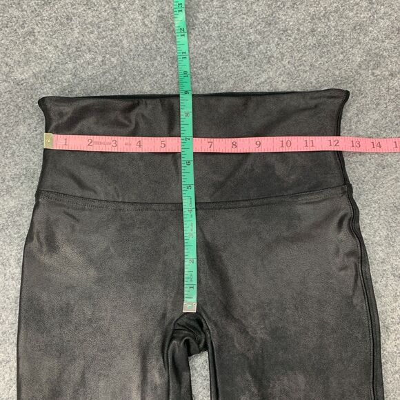 Spanx Short Women M Medium Black Faux Leather Wide Waistband Ledershorts Pull On - Picture 6 of 13